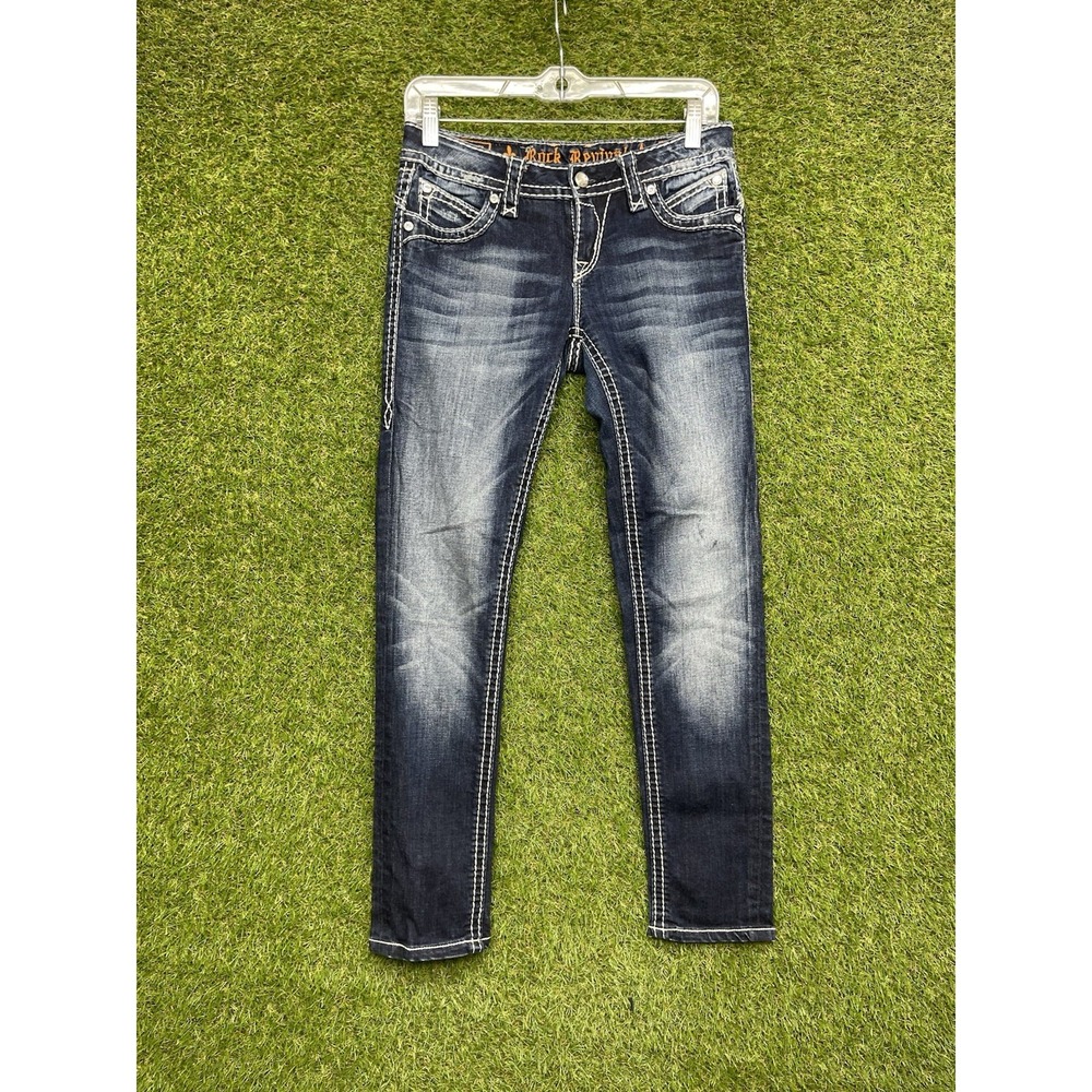 Rock Revival Skinny Jeans Womens 27 Johanna Dark Wash Rhinestone Flap Pockets